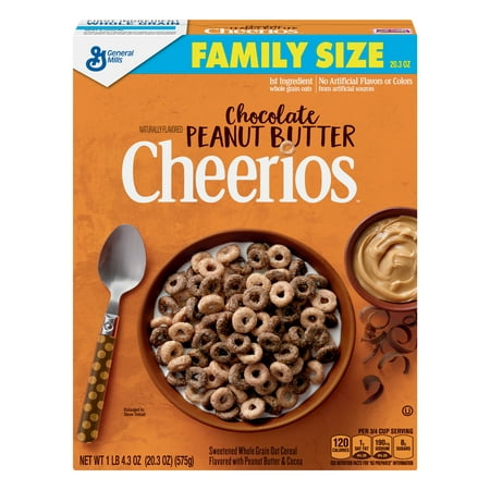 (2 Pack) Chocolate Peanut Butter Cheerios, Cereal, Family Size, 20.3 oz (Best Peanut Butter Cereal)
