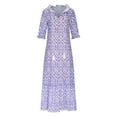 thumbnail image 4 of Usmixi Robes Formelles pour Femmes Longueur Coude Col en V Imprimé Géométrique Robes Maxi d'Été avec Franges Ample Fluide Évasée Tunique de Plage Robe Bleu G jusqu'à 65 % de Rabais, 4 of 7