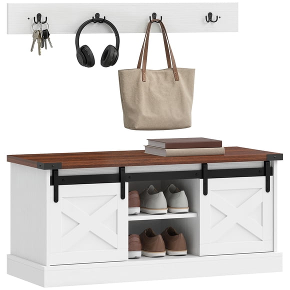 HOMCOM Portemanteau Banc à Chaussures Ensemble Rangement 100 cm, Blanc
