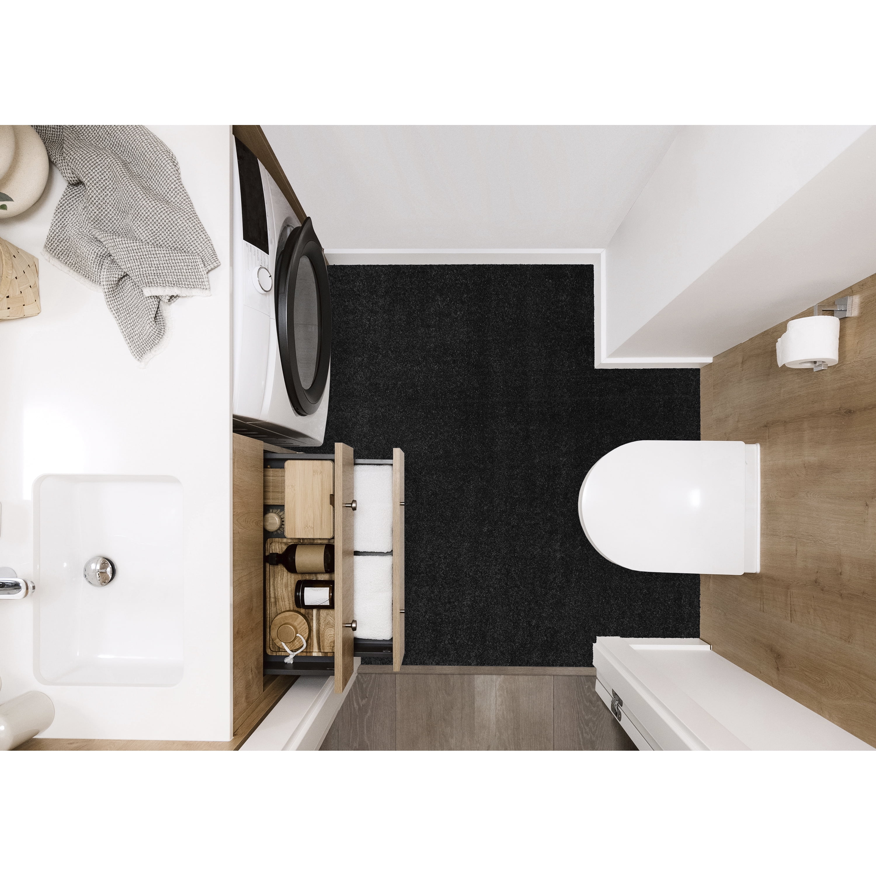 Garland Rug Gramercy Washable Polypropylene Black Bathroom Carpet, 5' x 6'