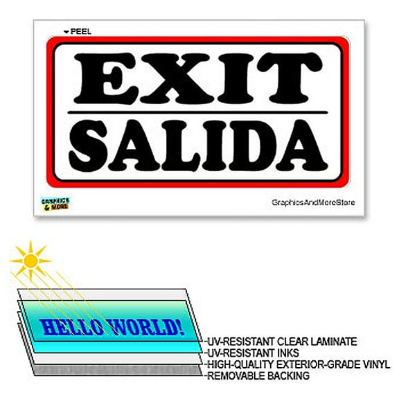Salida Spanish Exit - 12 in x 6 in - Laminated Sign Window Business Sticker