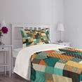 thumbnail image 3 of Ambesonne Geometric Quilted Bedspread Set 2 Pcs, Patchwork Square Triangle, Twin Size, Teal Orange Multicolor, 3 of 5