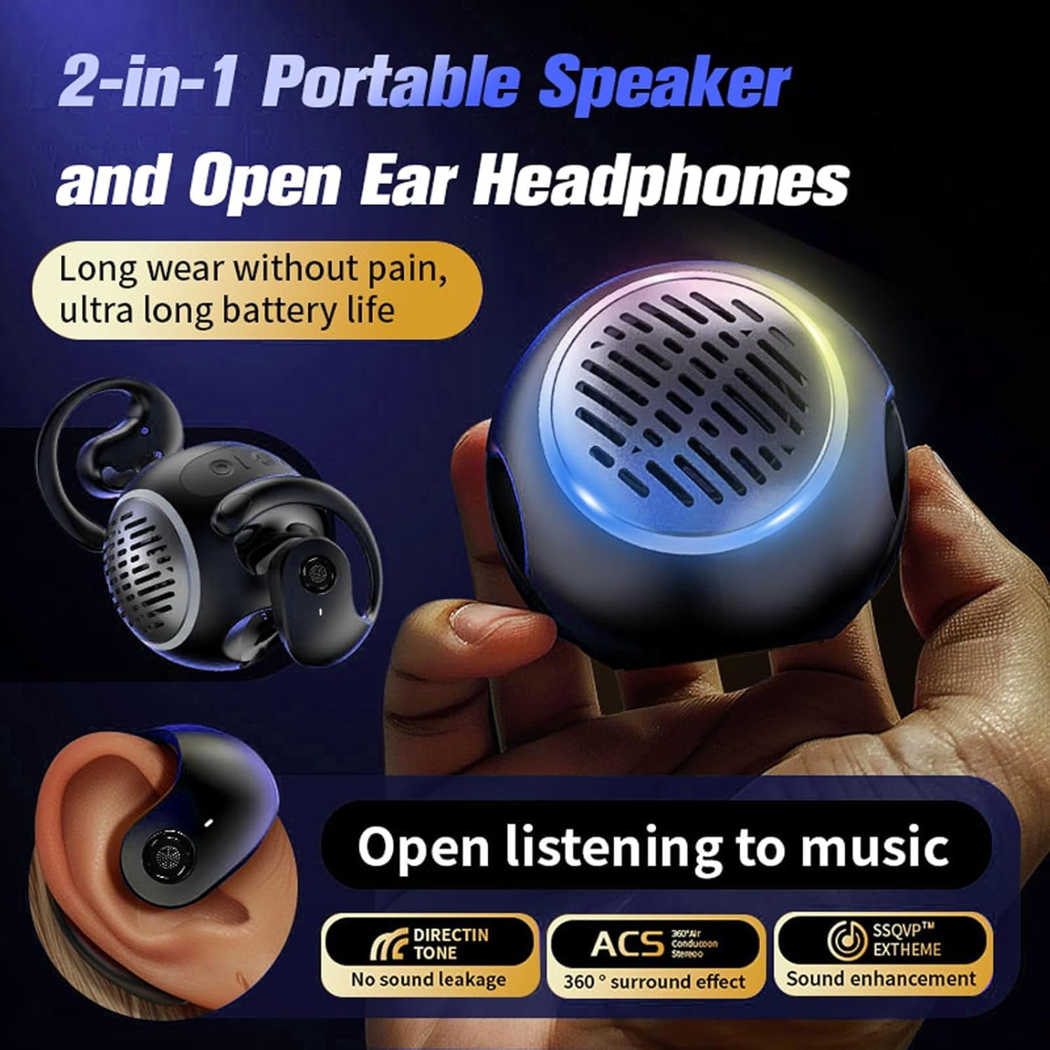 Open Ear Headphones Over The Ear Earbuds Wireless for Kids, Waterproof Small Mini Portable Bluetooth Speaker with Earbuds, OWS Hanging Earphones Air Bone Conduction Headphones 5.4 Bluetooth Headset