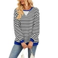 thumbnail image 3 of Women Striped Sweatshirts Oversized Crewneck Long Sleeve Shirts Y2K Pullover Top Fall Outfits Black & White XL, 3 of 10