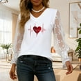 thumbnail image 3 of Uootdi Love Heart Print Tops for Women V Neck Embroiderd Mesh Long Sleeve Blouse Patchwork Dressy Business Casual Tops Elegant Office Shirts Gift, 3 of 6