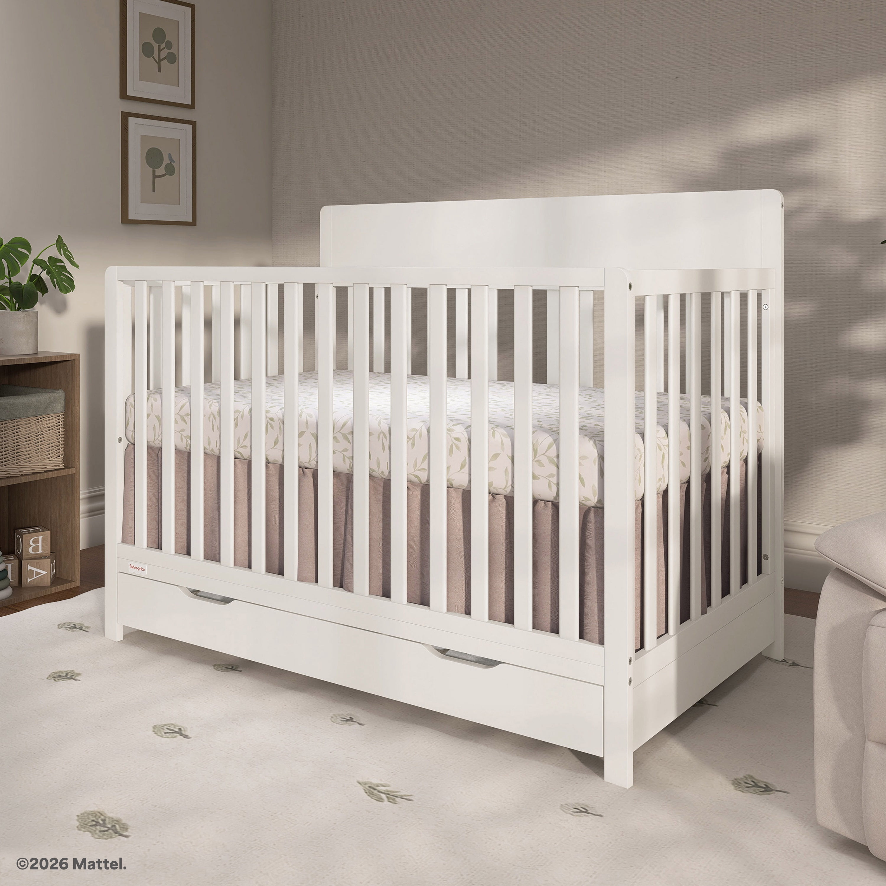 Fisher-Price Meadowbrook 4-in-1 Convertible Baby Crib with Drawer by Dream On Me, Cannoli Cream
