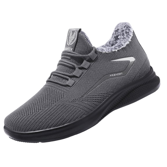 Domuza Fleece-lined Bowling Shoes for Men Orthopedic Shoes with Arch Support Slip On Wide Width Sneakers Non-Slip Sole Athletic Sneakers Gray 9.5 (EU-44)
