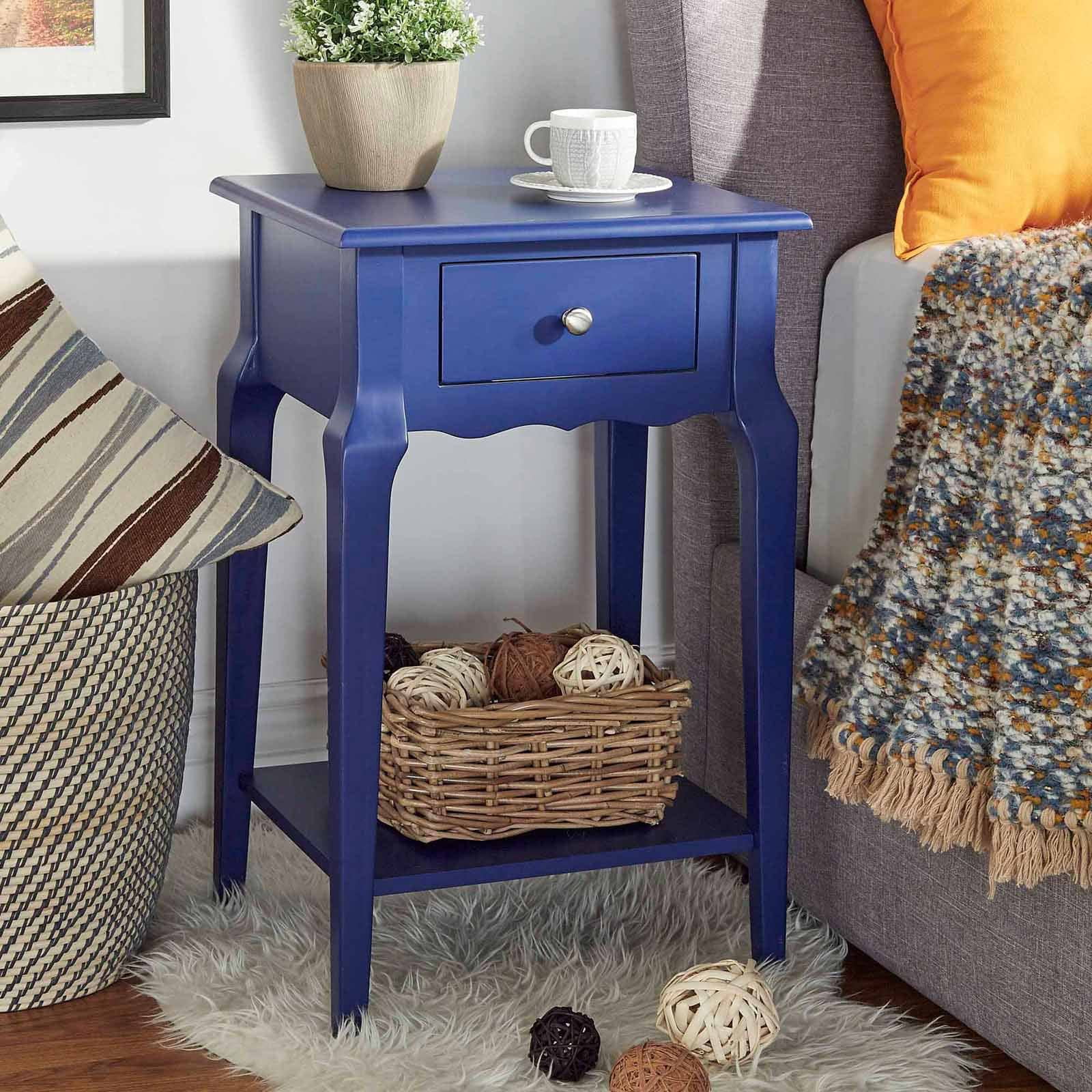 Weston Home Easley Circle End Table with Drawer and Lower Storage, Blue Steel