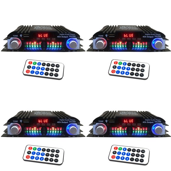 4X Amplificador de Audio HIFI Bluetooth 5.0 Amplificador de Sonido Digital de 4 Canales para Sistemas de Audio Domésticos, Automóvil, Karaoke Compatible con USB SD AUX