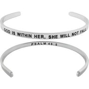 SHERIDANSTAR 'GOD IS WITHIN HER, SHE WILL NOT FALL PSALM 46:5" - Inspirational Cuff Bracelet Bible Verse Positive Message Mantra Religious Christian Jewelry Gifts for Women Teen Girls Her (Silver Tone)