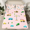 thumbnail image 2 of Castle Fairy Cartoon Truck 4 Pieces Queen Sheet Sets,Kawaii Tractor Ultra Soft Flat Sheet,Construction Vehicles Queen Fitted Sheet,Lightweight Car Room Decor, 2 of 7