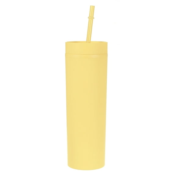 Uxcell Skinny Tumbler With Lids and Straws, 16Oz Matte Yellow Skinny Tumbler Bulk, Reusable Pastel Acrylic Tumbler