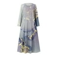 thumbnail image 4 of Up to 60% Off! pstuiky Dresses for Women, Women Cotton and Linen Dress Long Sleeve Crew Neck Dress Printed Dress and Ankle Dress Casual Holiday Dress with Pockets Leisure Gray M, 4 of 5