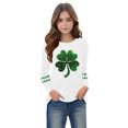 thumbnail image 4 of Girls White Glitter Shamrock Top Long Sleeve St. Patrick's Day Shirt for Kids Relaxed Fit Asymmetrical Hem T-Shirt,Size 9 T, 4 of 5
