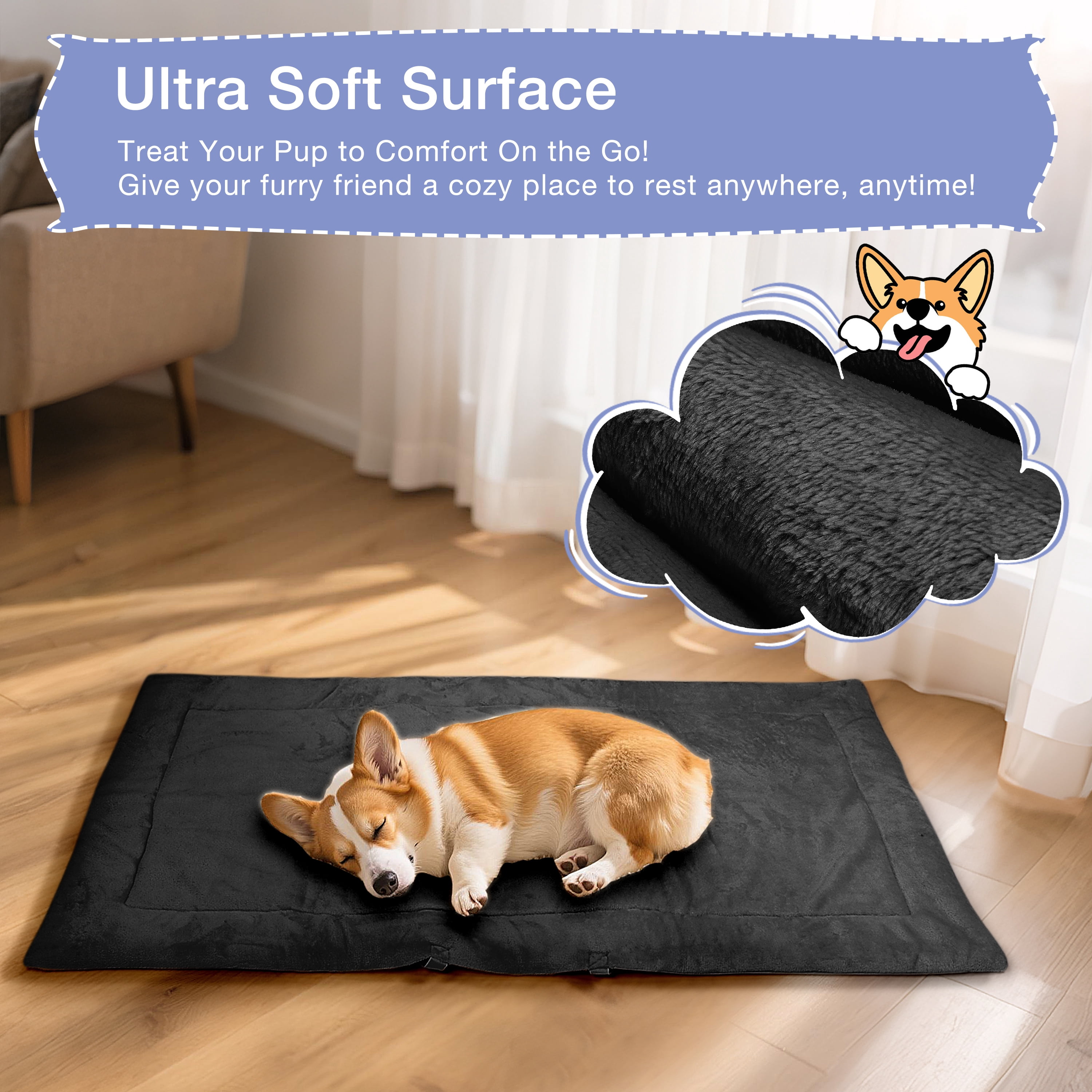 Kritter Planet Reversible Waterproof Foldable Dog Bed Pad for Camping & Travel, Portable Roll-Up Dog Bed Car Seat Pet Cushion Mat with Handles for Small & Medium Dogs, Indoor & Outdoor Use