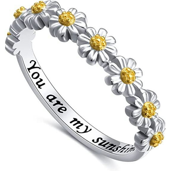 925 Sterling Silver Daisy Ring You Are My Sunshine Women's Ring Size 7 Exquisite Jewelry