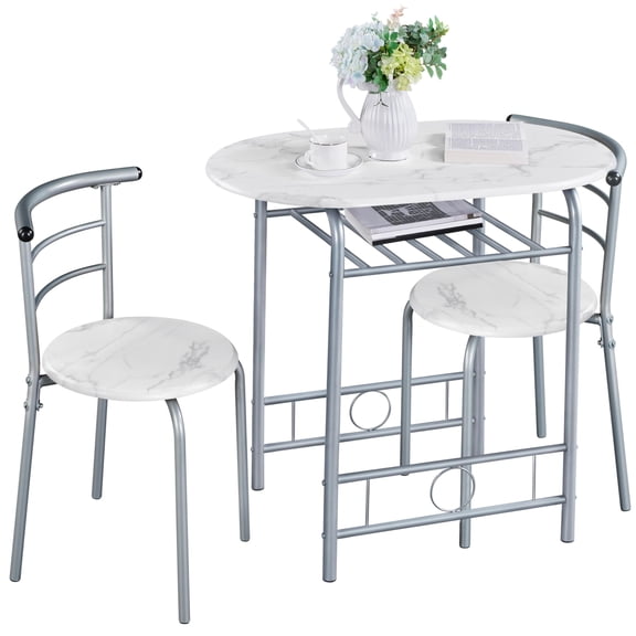 Dining Table Set for 2, Small Kitchen Table and Chairs Set of 2 with Storage Rack, Space Saving Breakfast Bistro Set for Apartment Dorm Room, White