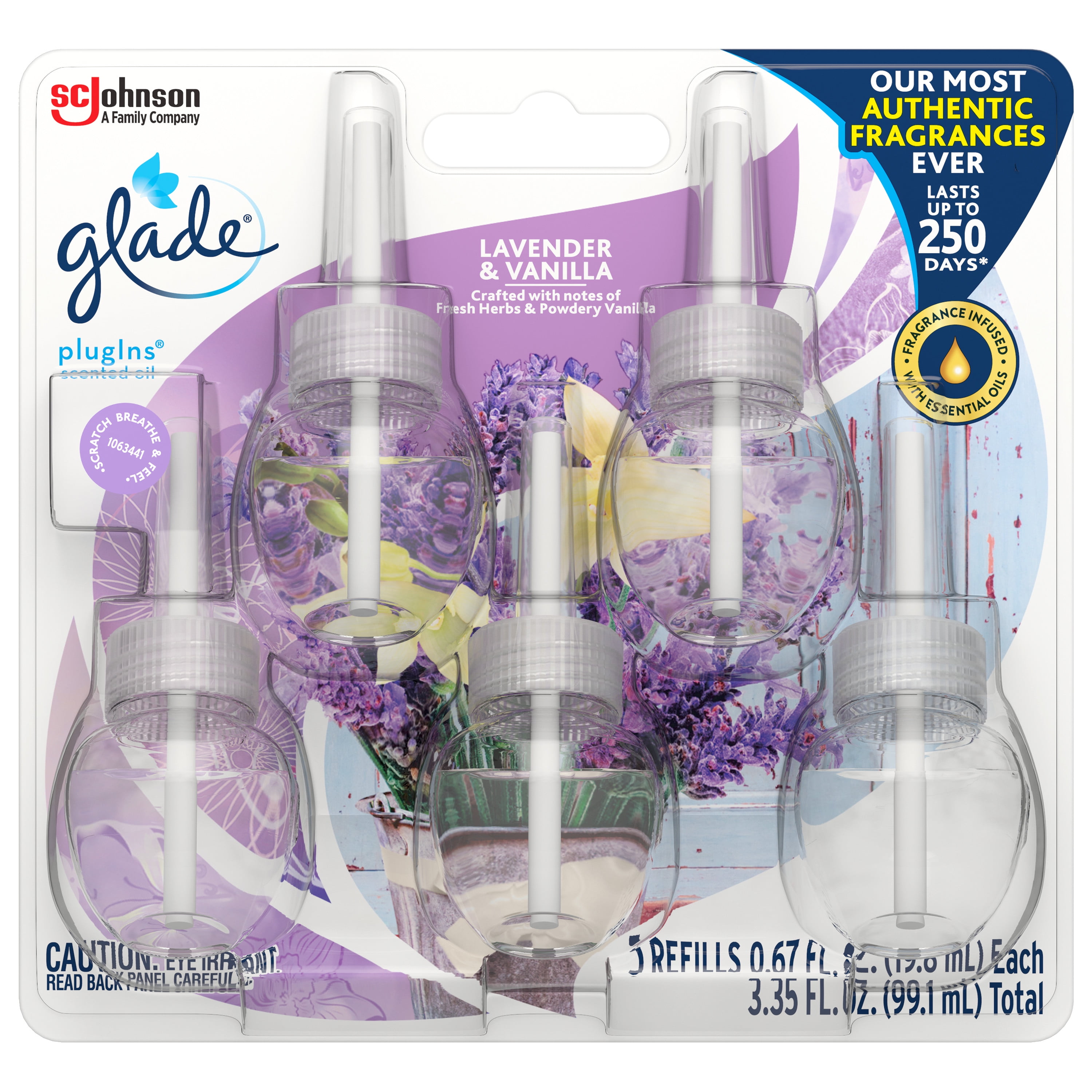 Glade PlugIns Refill 5 CT, Lavender & Vanilla, 3.35 FL. OZ. Total