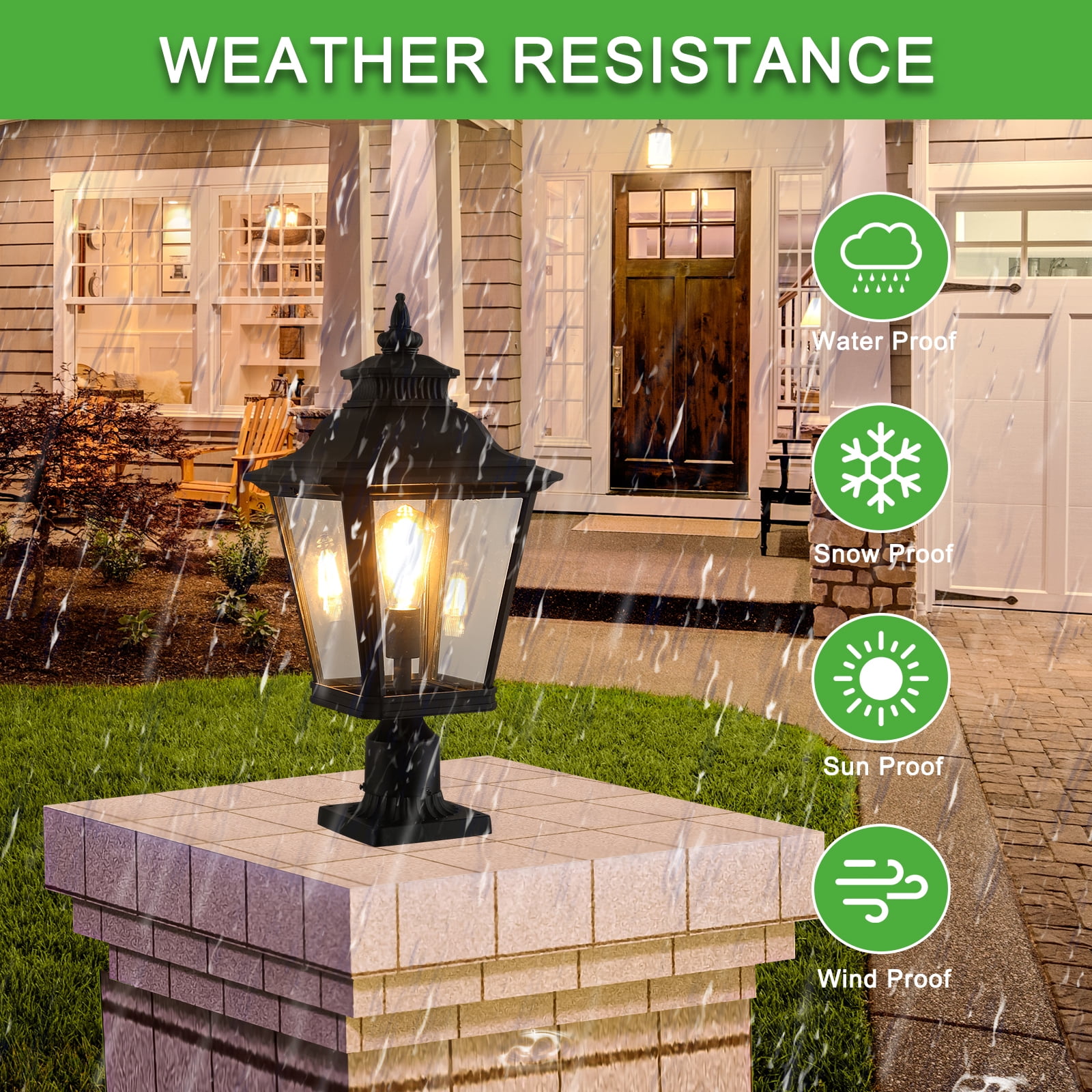 21"(H) 1-Pack Outdoor Post Lantern Light – Vintage Black Metal & Clear Glass Pillar Lamp for Garden, Gate, Driveway, and Pathway Lighting with Elegant Design (Bulb Not Included)