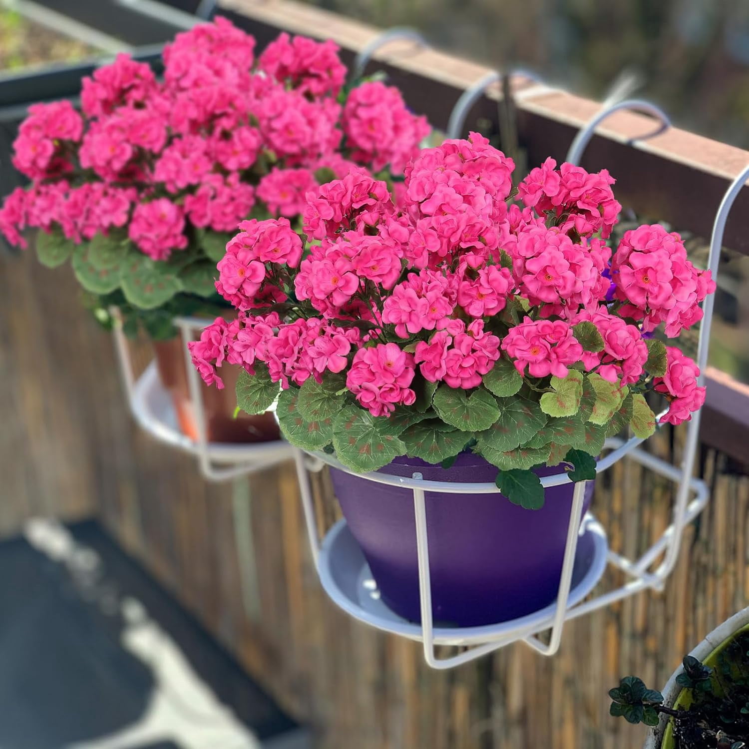 3 Pcs 14'' Artificial Geranium Silk Flower Outdoor UV Resistant Garden Plants Bush Faux Flowers for Home Wedding Kitchen Table Centerpieces Decor (Rose Red)