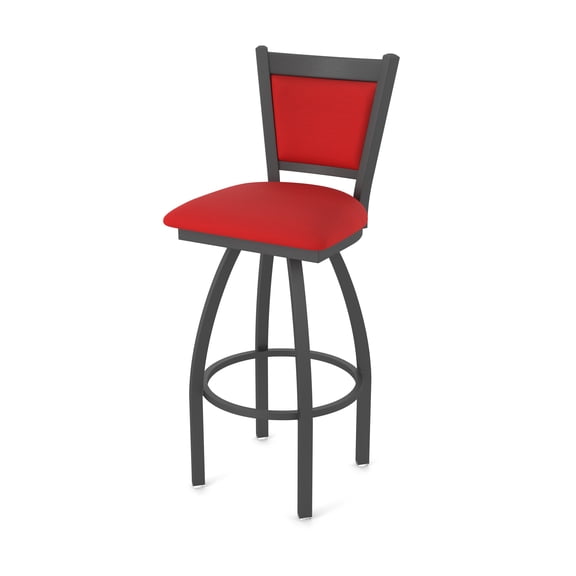870 Hadleigh 36" Swivel Bar Stool with Pewter Finish and Canter Red Seat and Back