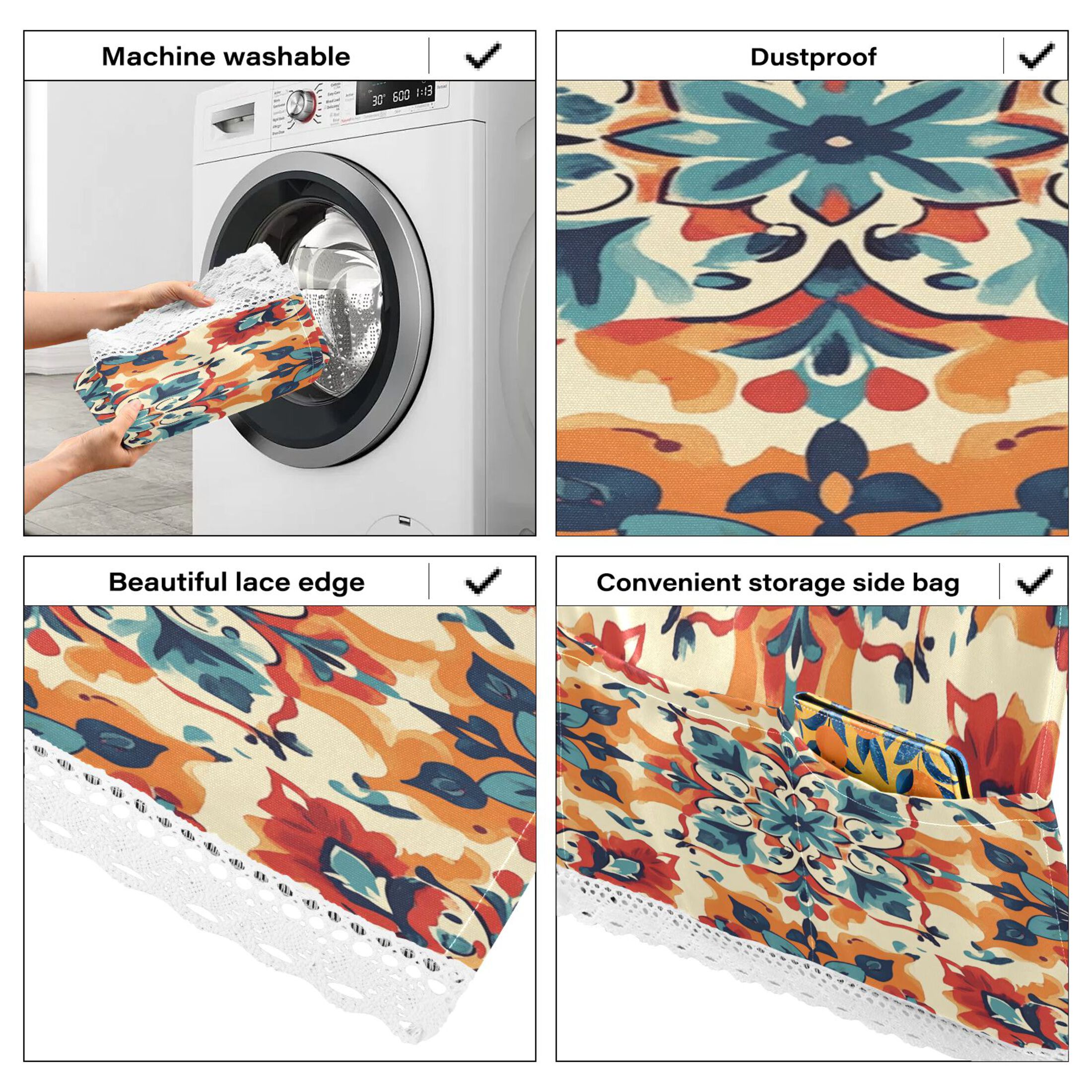DEIARA Bohemian Motifs Washing Machine Cloth Dryer Refrigerator Top Cover Protective Non-Slip Mat For Kitchen Laundry
