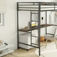Black Metal Twin Loft Bed with Desk and Closet Rod for Kids Teens