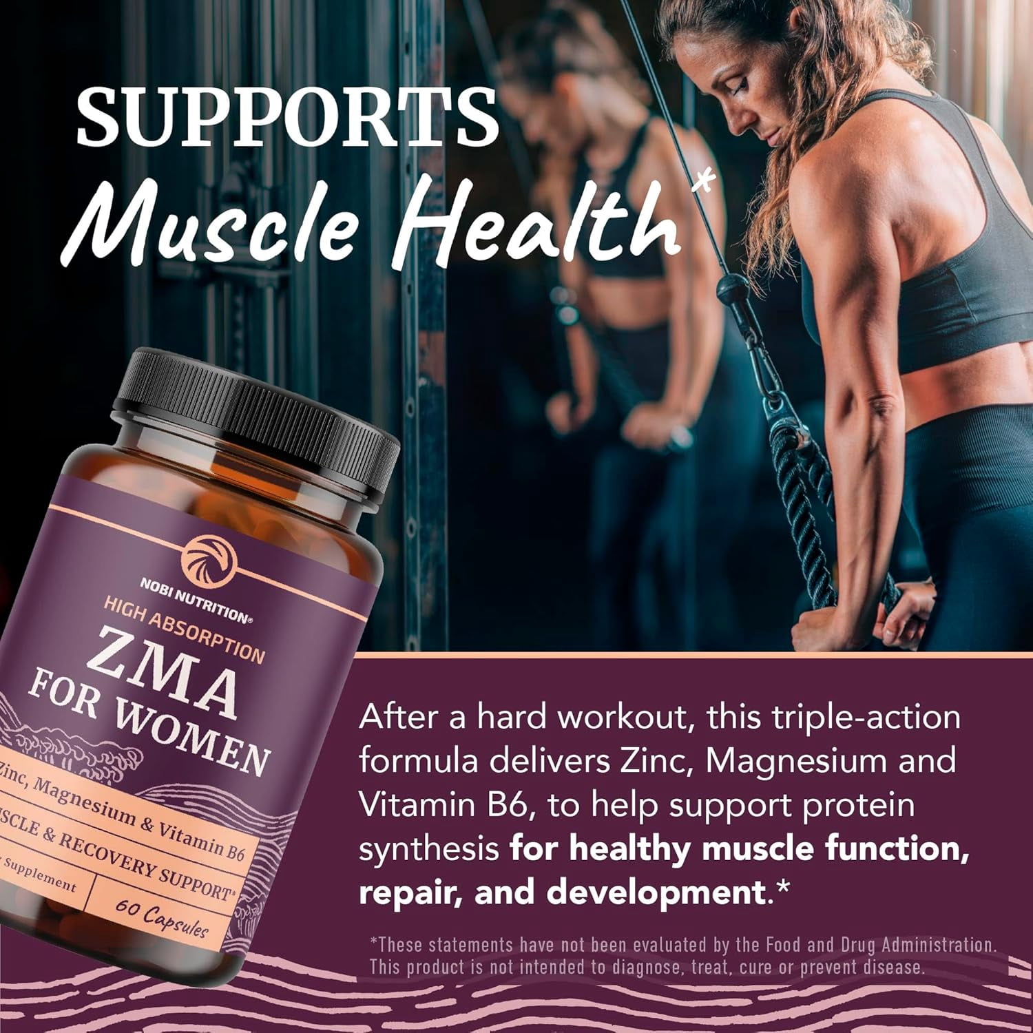 Women’s Zinc Magnesium Aspartate Supplement with Vitamin B6 for Post Workout, 60 Ct