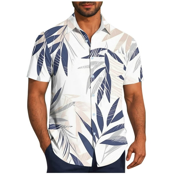 Mens Casual Manga Corta Botón Abajo Camisas Impresas Bolsillo Botón Turndown Cuello Top Blusa Camisa