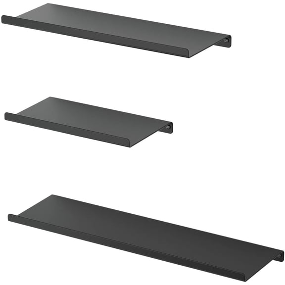 SRIWATANA Black Floating Shelves, Metal Wall Shelves Set of 3 for Bedroom, Living Room, Bathroom, Kitchen, Matte