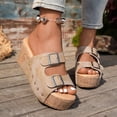 thumbnail image 3 of Sandales Compensées en Liège à Bout Ouvert pour Femmes, Bride à Double Boucle, Cloutées, à Enfiler, Sandale Plateforme, Confortables, Décontractées, pour Usage Quotidien, Mules, Brun, Taille 8,5, 3 of 7