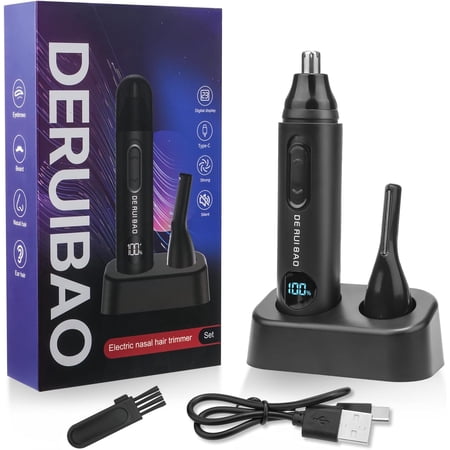 DERUIBAO 2-in-1 Professional Care Set USB Rechargeable Nose and Ear Hair Trimmer Beard & Eyebrow Shaver Men s Personal Care Tool Body Hair Trimming Device Silent Trimming Digital Power Display