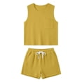 thumbnail image 4 of FINALGANG Womens Waffle Knit Two Piece Outfit Crew Neck Sleeveless Tank Top With Pocket Drawstring Waist Shorts Casual Matching Set For Loungewear Daily Wear Versatile Set, 4 of 4