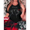 thumbnail image 1 of Women's Casual "Rescue" Dog Graphic T-Shirt - Soft Polyester Blend, Round Neck, Short Sleeve, White with Black Line Art & Red Heart Design, Comfortable Summer Top for Casual Attire, Vacation Tshirt |, 1 of 6
