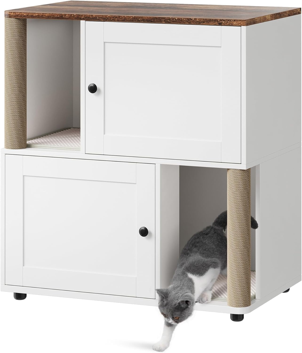 OUTGOODS Double Cat Litter Box Enclosure Furniture, Engineered Wood, Natural Finish