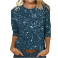 thumbnail image 2 of Plus Size Tops for Women Clearance 3/4 Sleeves Round Neck Printed Casual T-shirt Dark Blue 2XL, 2 of 4