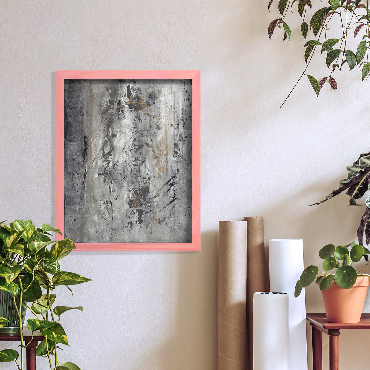 Ancient Marks II - Framed Print w/glass - Sunset Pink