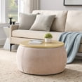 thumbnail image 6 of Modern Round Storage Ottoman with Wooden Lid, Circle Ottoman Handmade Coffee End Table & Footstool for Living Room, Pink, 6 of 9