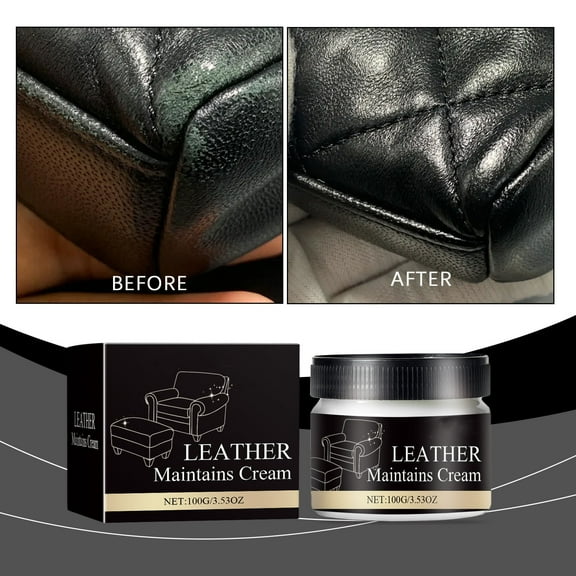 Leather Care Cream, Polish and Cleaner for Bags, Shoes, Furniture, Car Seats - Repairs Scratches, Nourishes Leather, Prevents Cracking, Safe and Easy to Use