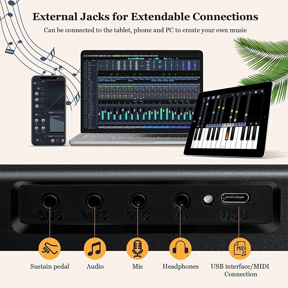 iMeshbean 88 Key Electric Piano Keyboard Portable Semi Weighted Full Size Key w/Pedal &Bag, Black