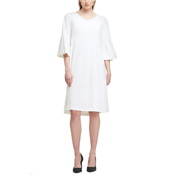 Dkny Ivory Trumpet-Sleeve V-Neck Crepe Shift Dress 10