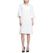 Dkny Ivory Trumpet-Sleeve V-Neck Crepe Shift Dress 10