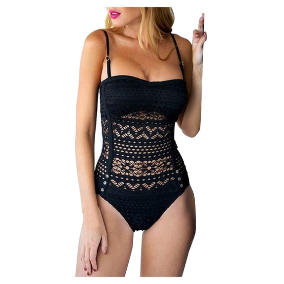 Women's One-Piece Swimsuits Tummy Control Swimsuit One Piece Swimwear Lace Mesh Sexy Hollow Out Beach Resort Swimsuit Bikini