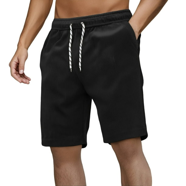 Pantalones cortos de pana para hombre con bolsillos, cintura elástica, primavera-verano, playa, informal.