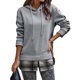 thumbnail image 1 of Sudaderas con capucha para mujer con cordón a cuadros y empalme con hombros caídos y manga informal para otoño invierno gris M, 1 of 6