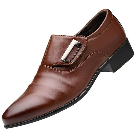 PLLFRLRT Black Dress Shoes Men Black Dress Shoe Slip on Leather Shoes British Business Shoe Pointed Toe Formal Dress Shoes Wedding Shoes(Brown 11)