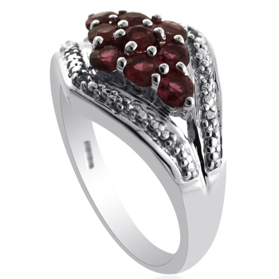 Carillon Cluster 925 Sterling Silver Round 3 MM 0.96 Ctw Precious Garnet Women Promise Ring Size US- 8