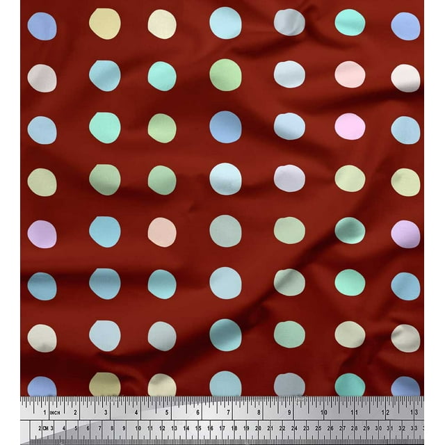 Soimoi Red Cotton Cambric Fabric Circle Geometric Print Fabric by the Yard 42 Inch Wide