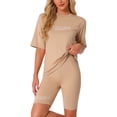 thumbnail image 1 of INSPIRAR CHIC Conjuntos de 2 Piezas para Mujeres, Camiseta de Manga Corta con Letras Impresas, Pantalones Cortos Bodycon, Conjuntos de Lounge S Khaki, 1 of 6