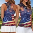 thumbnail image 4 of Aplkyhs American Flag Firework Matching Couple Golf Shirts Golf Tank Top for Women Quarter Zip Athletic Sleeveless Shirts for Yoga or Daily Wear Machine Washable Breathable Fabric, 4 of 6
